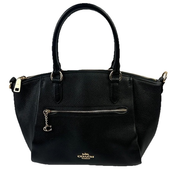 Coach Elise Satchel Black Pebbled Leather Handbag Gold Hardware NO Long Strap - Picture 1 of 12